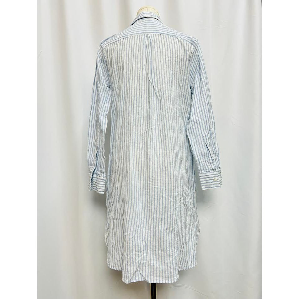 New! Pour Les Femmes Linen Shirt Dress Blue White Cotton Stripe Small — image 4 of 6